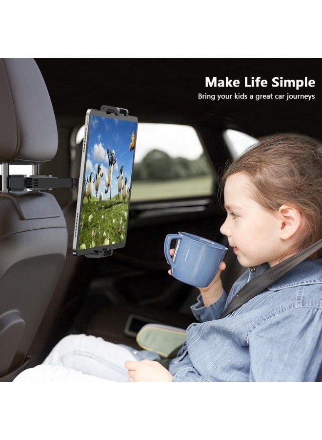 هولدر حامل هاتف وجهاز لوحي دوار للسيارة، يُوضع على الوسادة الخلفية (أسود) - Image 4